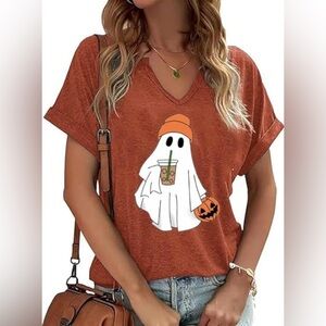 V Neck Fall Shirts for Women Pumpkin Graphic T Shirts Cute Halloween Tops Tee